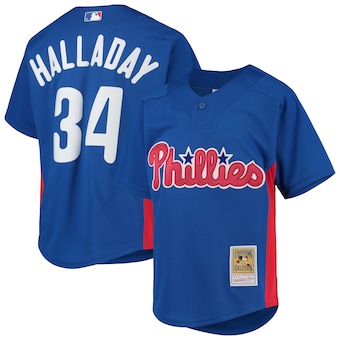 youth mitchell and ness roy halladay royal philadelphia phillies cooperstown collection mesh batting practice jersey